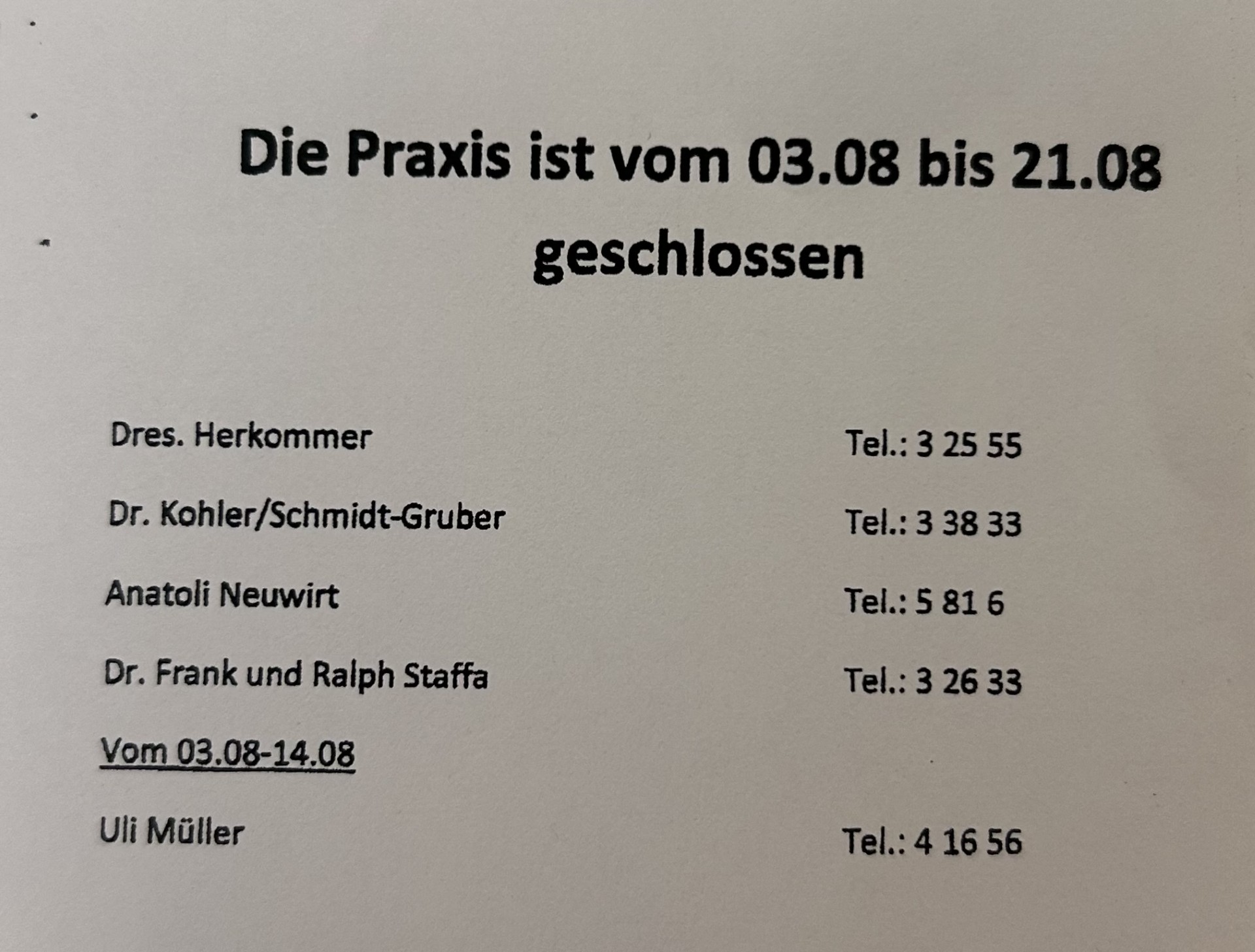 Aushang Urlaubsvertretung